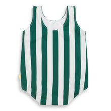 Green and White Girls Striped Swimsuit (Rayures d'émeraude)