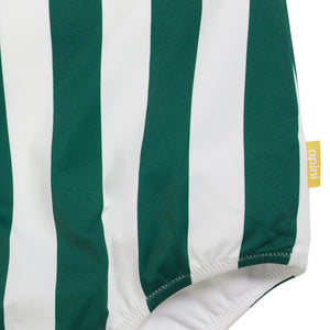 Green and White Girls Striped Swimsuit (Rayures d'émeraude)